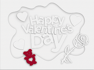 Happy Valentines Day 2d bears hearts illustration papercut rose vlentines