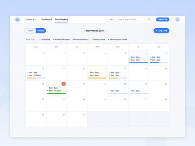 Time tracking app calendar concept design grid schedule time tracking ui ux ux design web