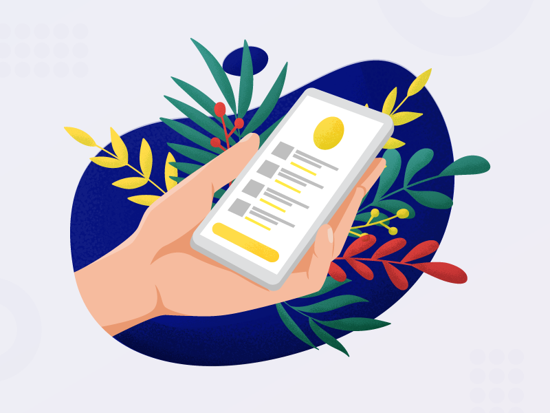 App in hand Illustration vector leaves nature hand colors drawing design app ui illustration
