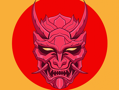 Oni red mask culture demon graphic design il illustration japanese logo oni mask t shirt design