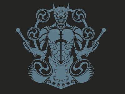 Flat Raijin God culture demon fantasy god of thunder illustration japanese mecha raijin raijin god t shirt design