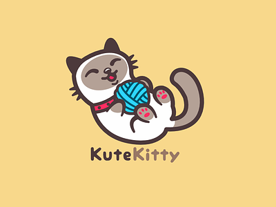 Kute Kitty ball cat cute design illustration kat kitten kitty kute logo of pet pets playful playing siamese yarn