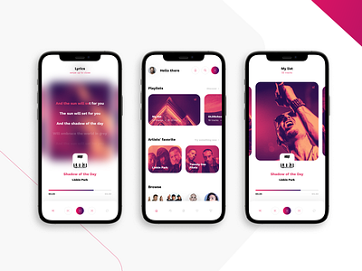Music Player Concept App app apple music artist clean concept design gradient linkin park lyrics minimal mobile music pink player sketch song spotify ui white white app