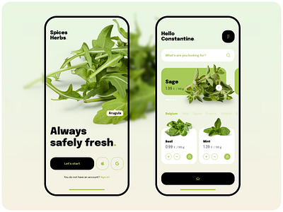 Spices / Herbs. app app clean fresh green health herbs leaf light minimal mobile plant spices ui ux