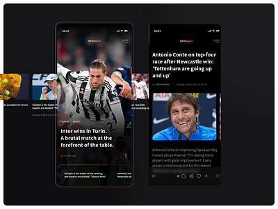 NEWsport - App app article articles dark football gophery information media mobile mobile design news press read sport tennis ui ux