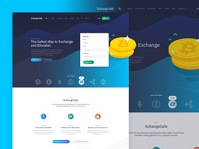 Xchangesafe bitcoin blockchain coin crypto currency crypto wallet design icon illustration parallax scrolling theme themeforest web
