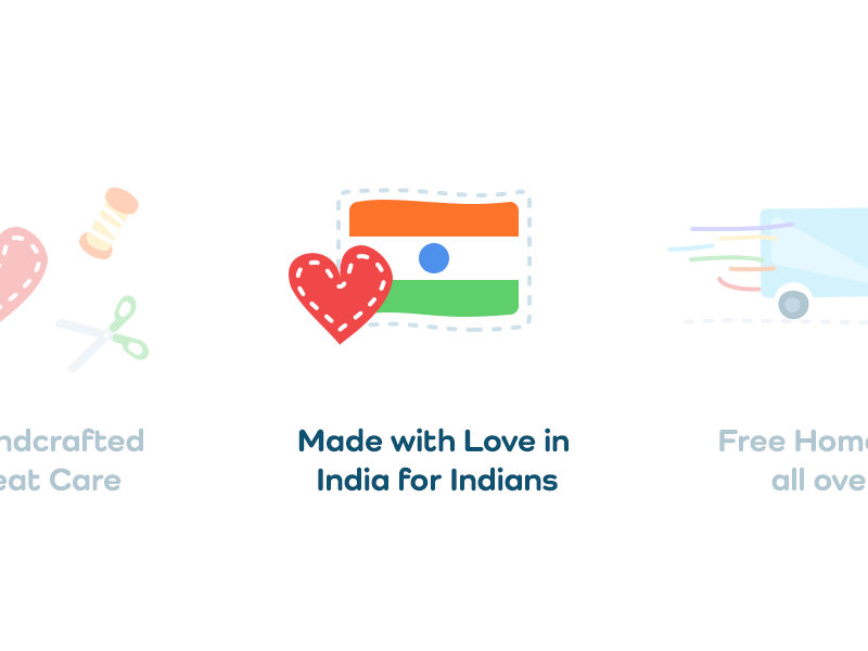 Made With Love In India For Indians children flag fun icon icons illustraion india kids love plush toys softtoys toys vector web