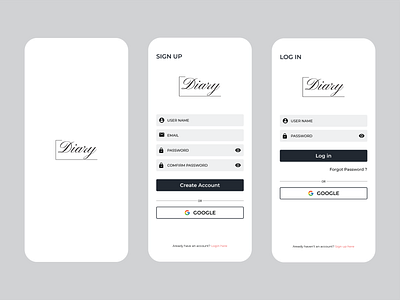 Log in/Sign up- Diary App | 001 DailyUI