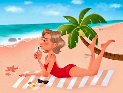 Holiday 🌴 2021 art art entertainment artist beach cartoon character character illustration drawing girl girl illustration holiday illustration illustration procreate sea sunny vacation
