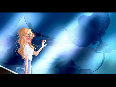 Aquarium 🐠 2021 aquarium art art entertainment artist background blue cartoon character character design childbook illustration drawing girl illustration ocean procreate