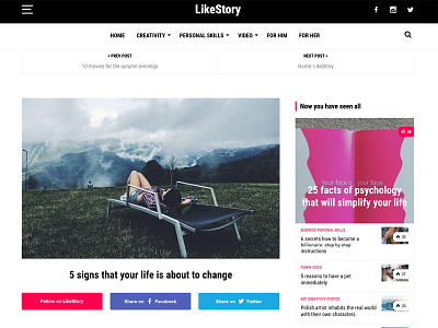 LikeStory - More Interesting Posts blog content creative head header likestory menu news pink post sidebar social