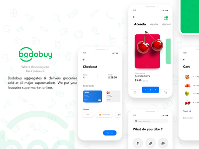 Bodobuy Mobile App Grocery store app design illustration ui ux vector