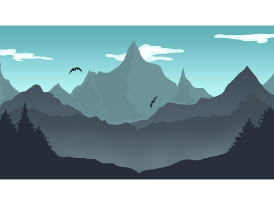Mountain landscape with dragons dragons fantasy graphic design illustration landscape