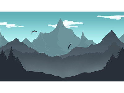 Mountain landscape with dragons dragons fantasy graphic design illustration landscape