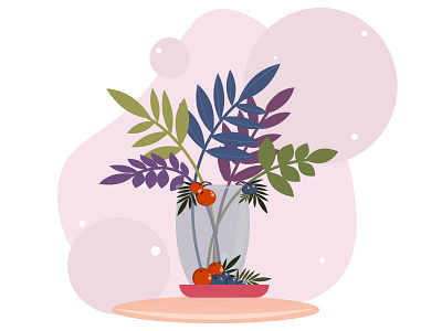Vase with leaves graphic design illustration vector ваза листья ягоды