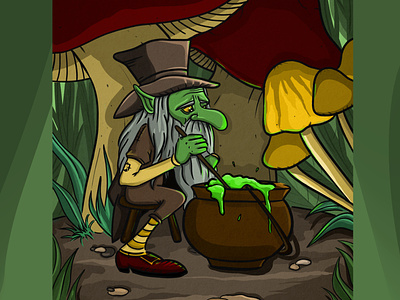 Зеленый колдун 2d fantasy illustration грибы зелье колдун персонаж