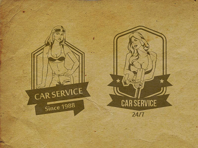 Sexy service chicks beauty car girl illustration linear repair service sexy
