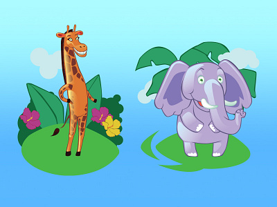 Animals cartoon elephant funny giraffe illustration jungle mascot savannah toons