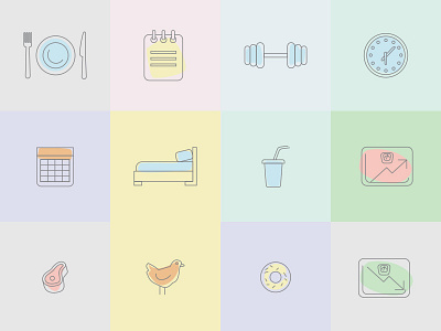 Diet and weight loss icons