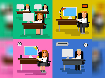 Flat illustrations about office life flat illustration job mac man management monitor office people vector woman work