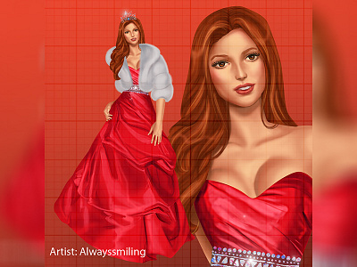 Red dress girl art art cg digital art dress fur girl illustration painting queen red