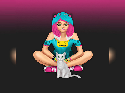 Emo girl mascot cat character emo girl illustration lady maskot pink punk purple woman