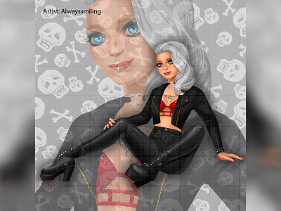 Punk rock girl mascot cartoon character dar girl goth image mascot pinup punk rock sit toon