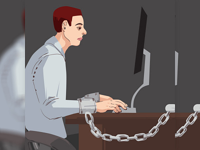 Computer slave illustration chain computer illustration illustrator office sad slave unhappy vector