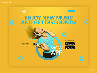 Daily UI #003 app app landing app landing page daily ui dailyui design flat illustration illustrator inteface landing landing page music page player typography ui ux web yellow