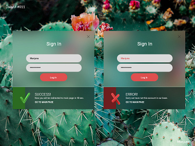 Daily UI #011 - Flash Message botanical cactus daily ui dailyui dailyui011 error flas flat green login loginscreen message mistake modern popup red sign in signin success window