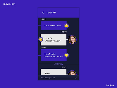 Daily UI #013 Direct Messaging app appdesign blue chat chatting daily ui dailyui dailyui013 design direct flat interface message messaging screen text typography ui ux