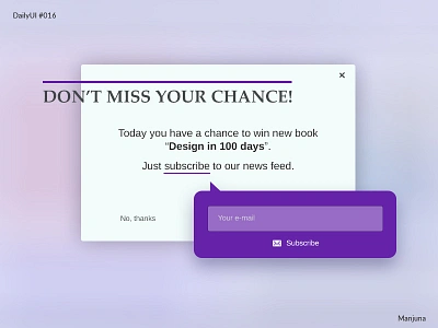 Daily UI #016 - Pop-up/overlay daily ui dailyui dailyui016 design interface journal magazine overlay pop up popup purple subscribe subscription typography ui uidesign uiux web window