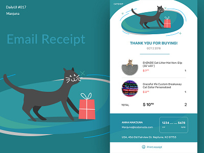 Daily UI #017 Email Receipt branding cat drawing cat illustration dailui daily 100 daily ui dailyui 017 design e mail email email design flat illustration interface receipt typography ui ux vector web