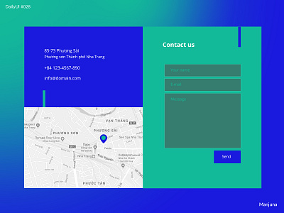 Daily UI #028 - Contact Us adress blue contact contact card contact form contact page daily 100 challenge daily ui daily ui 028 dailyui dailyui 028 design e mail flat form green map typography ui web