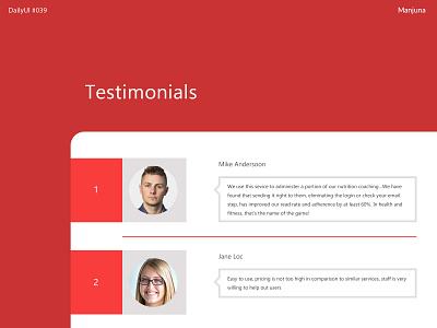 Daily UI #039 Testimonials chat commentary comments daily 100 challenge daily ui daily ui 039 dailyui flat interface photos red reviews testimonial testimonials ui ux web