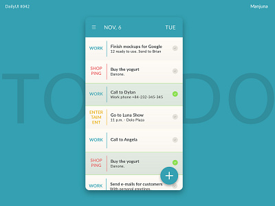 Daily UI #042 - ToDo list app app design app todo blue daily ui daily ui 042 dailyui list list view material mobile app mobile app design mobile todo productivity task tasks to do to do list ui ux