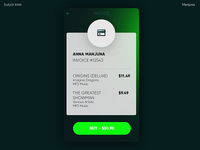 Daily UI #046 Invoice app daily ui daily ui 046 dailyui dark e commerce e commerce app flat green green app interface invoice mobile mobile app design shop app store design typography ui ux