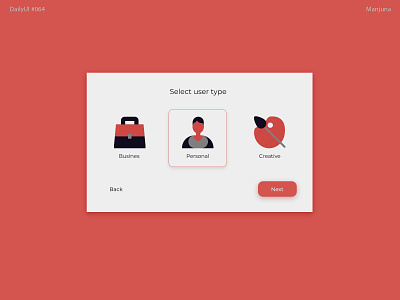 Daily UI #064 - Select User Type back business creative daily ui daily ui 064 icon a day illustration next personal red selection type ui uidesign uiux user user interface user type web window
