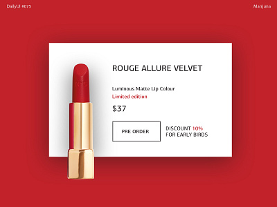 Daily UI #075 - Pre order beauty buy cosmetics dailui daily ui dailyui discount e commerce early bird fashion fashion web flat interface lipstick luxury minimalist pre order red ui web