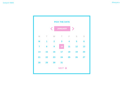 Daily UI #080 Data picker blue calendar calendar app daily ui dailyui data data picker date selector flat interface light pink select date ui calendar ui ux uiux web calendar web design web designer web ui