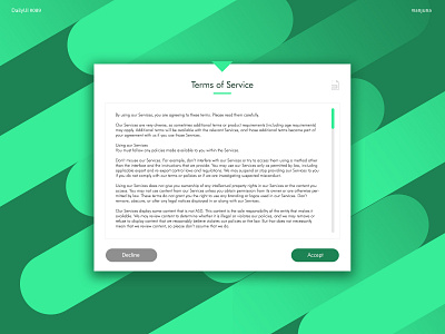 Daily UI #089 - Terms of Service daily ui dailyui document documentary flat form futura green license modern pdf terms terms of service terms of use text typography ui use web window
