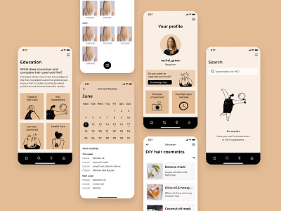 Hair Care Mobile App - UI/UX Case Study app callendar design education hair ios mobile app profile search ui design ux