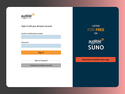 Audible suno sign in page design ui