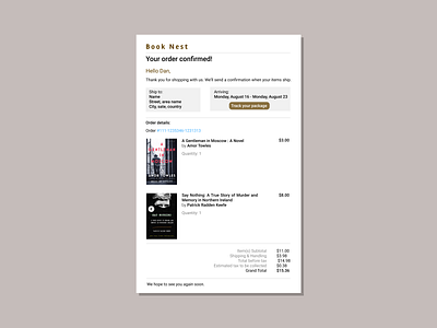 Email Receipt | Daily UI 017 challenge daily017 dailychallenge dailydesign dailyui dailyui017 dailyuichallenge design designer email receipt emailreceiptdesign figma figmadesign receipt ui uidesign uidesigner uiux uxui