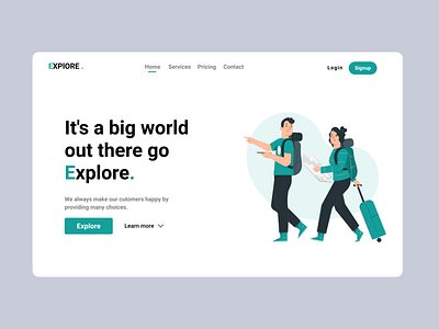 Explore- traveling landing page design 3d animation branding design illustration ladingpage landing page surafel surafel girma travle travling landing page ui vector