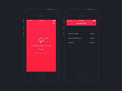 Snow Day UI [Coded] app dark ios ios ui iphone app iphone ui mockup red snow snow day ui