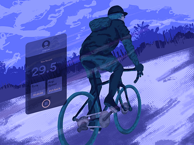 Midnight Cycling activity bicycle bike characters concept cycling drawing illustration interface landscape navigation outdoor people the app touring