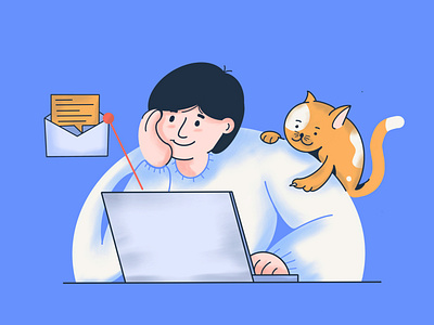 Every Morning cat character email envelope human illustration laptop man message mobile notifacation