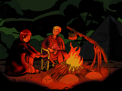Overnight Camp art camping character fire firecamp illustration light night