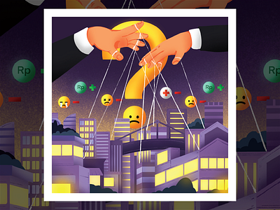 Country Development and Economic, for who? building city develompent digital economic emoji hand illustration night question mark